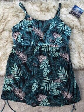 Lane Bryant Swim by Cacique Tropical Palm Leaf Ruched Swim Dress Size 28 LikeNew